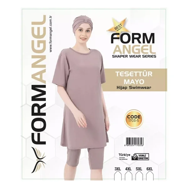 Form Angel Kadın Düz Renk Büyük Beden Kısa Kollu Likralı Tesettür Mayo - Görsel 5