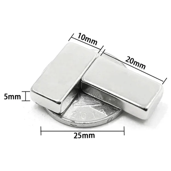 2 Adet 20X10x5 Mm Neodyum Magnet N35 Güçlü Mıknatıs Köşeli Dayanıklı Nikel Kaplama - Görsel 6