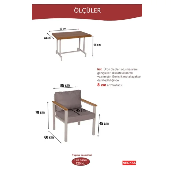 Neokas Balkon Mobilyası, Bahçe Takımı, 2 Tekli Koltuk, Kafe Koltuğu, Bekleme Alanı Koltuğu - Görsel 4