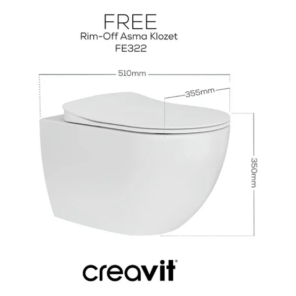 Creavit Free Rim-Off FE322-00CB00E Beyaz Asma Klozet - Görsel 7