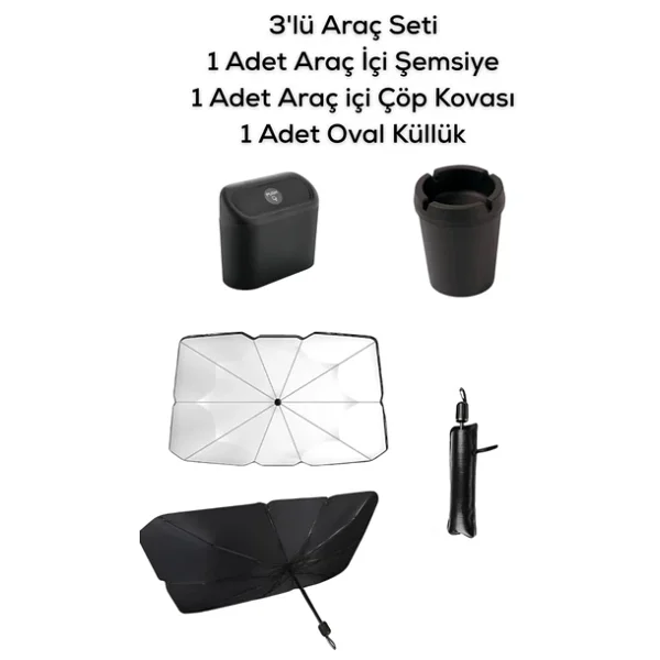 Mithra Life Araç İçi Konfor Set Güneşlik, Kapaklı Çöp Kutusu, Kokusuz Küllük MIT1255 - Görsel 2