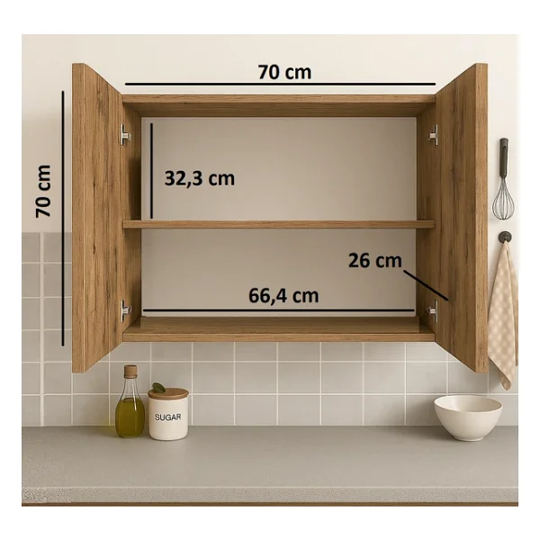 70LİK Atlas Çam Üst Modül, Mutfak Dolabı, Çok Amaçlı Dolap, Kiler Dolabı - Görsel 4