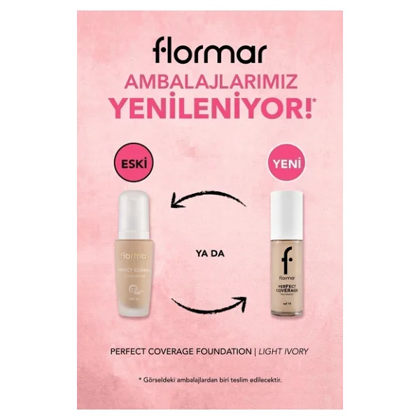 Flormar Perfect Coverage Yarı Parlak Bitişli SPF 15 100 Light Ivory 30 ml Likit Fondöten - Görsel 6