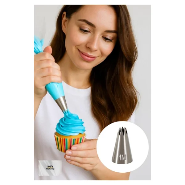 Kitchenify Krema Sıkma Torbası Ucu Paslanmaz Çelik 1M Açık Yıldız Orta Boy, Krema Duyu, Şanti Torbası Ucu, - Görsel 5