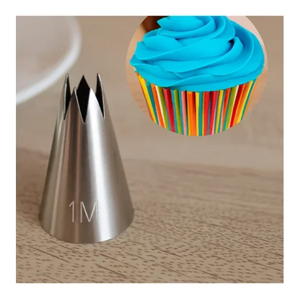 Kitchenify Krema Sıkma Torbası Ucu Paslanmaz Çelik 1M Açık Yıldız Orta Boy, Krema Duyu, Şanti Torbası Ucu, - Görsel 3