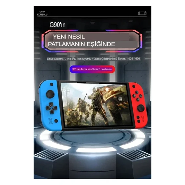 G90 7 İnç IPS HD Ekran Oyun Konsolu Linux İşletim ve Çoklu Sistem Emülatörü Arcade Oyun Konsolu - Görsel 3