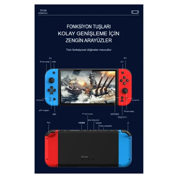 G90 7 İnç IPS HD Ekran Oyun Konsolu Linux İşletim ve Çoklu Sistem Emülatörü Arcade Oyun Konsolu - Görsel 7