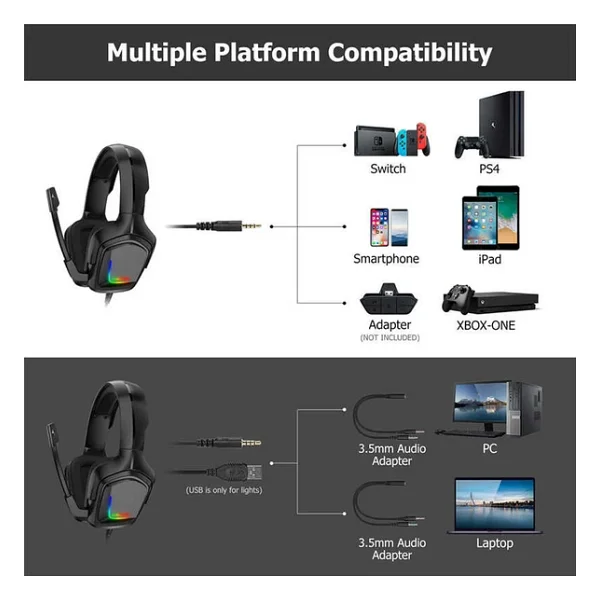 Onikuma K20 RGB USB Kablolu Kulak Üstü Oyuncu Kulaklığı - Görsel 5