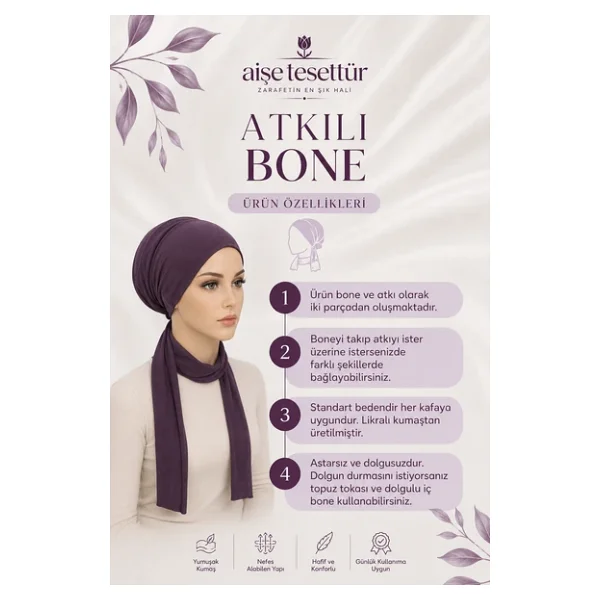 Aişe tesettür Somon Krinkıl Atkılı Bone - Görsel 3