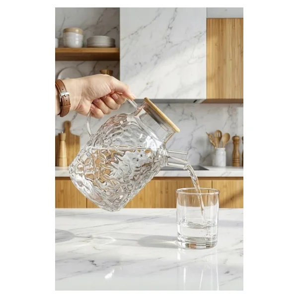 Bambum Juliet Bambu Kapaklı 1800 ml Cam Demlik - Görsel 6