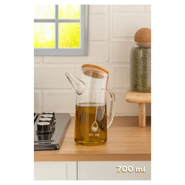 Porsima 2093 Bambu Kapaklı Vakumlu Borosilikat Cam Yağdanlık Yağlık Sirkelik 700ml - Görsel 3