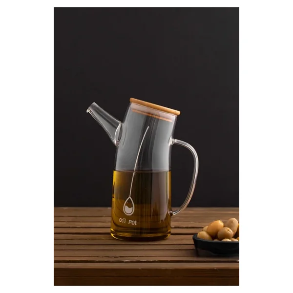Porsima 2093 Bambu Kapaklı Vakumlu Borosilikat Cam Yağdanlık Yağlık Sirkelik 700ml - Görsel 4