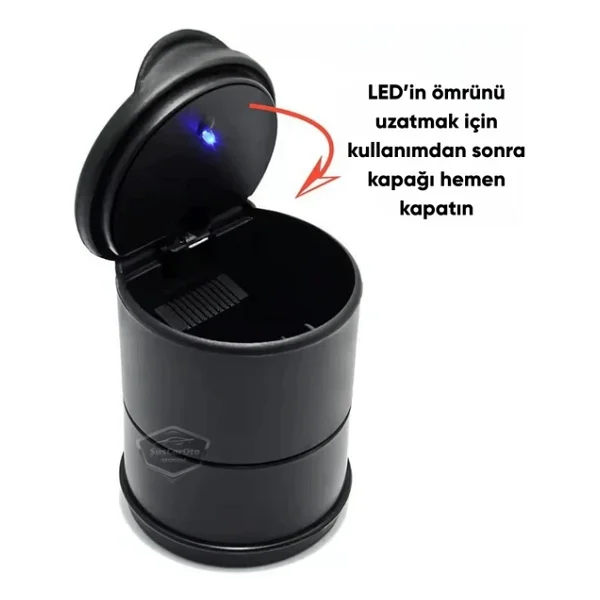 Üniversal Mavi Led Işıklı Spor Oto Küllük Kapaklı Bardaklıklı Araç İçi Küllük Araba Küllüğü Siyah - Görsel 4