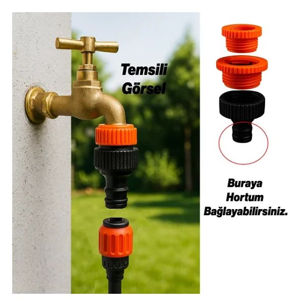 Adaptör 3 Farklı Ölçülü Hortum Bağlantı Aparatı Eki 1/2" - 3/4" - 1" Md306 Bahçe Hortum Ucu Plastik - Görsel 4