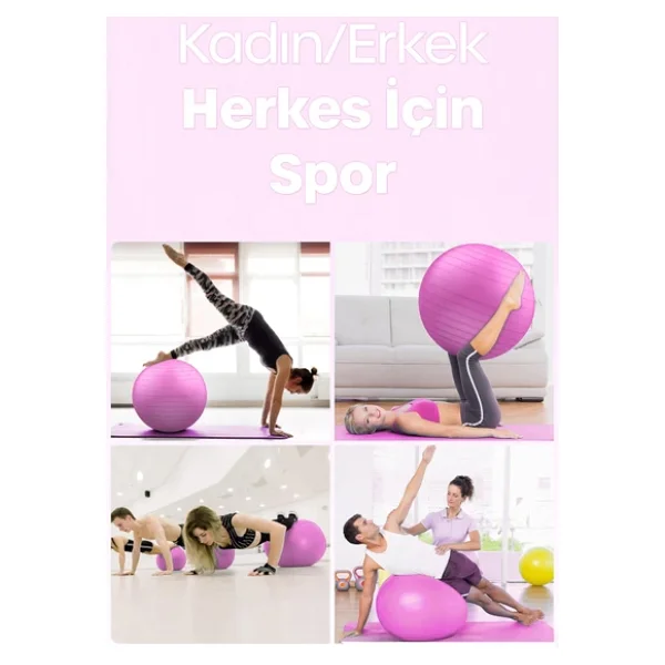 65 Cm Pilates Topu Ve Pompa Seti 155-170 Cm Boy İçin Uygun Dayanıklı Anti-Slip Pembe - Görsel 4