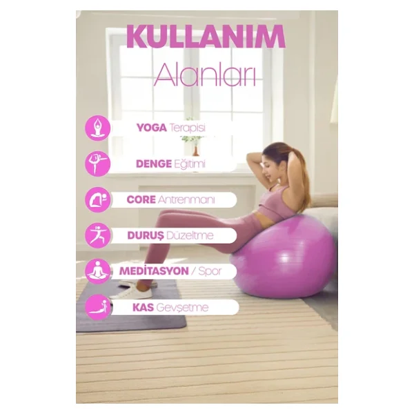 65 Cm Pilates Topu Ve Pompa Seti 155-170 Cm Boy İçin Uygun Dayanıklı Anti-Slip Pembe - Görsel 7
