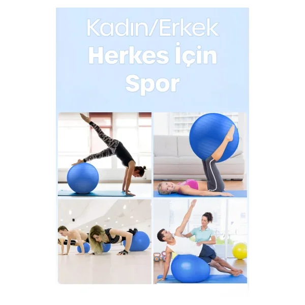 65 Cm Pilates Topu Ve Pompa Seti 155-170 Cm Boy İçin Uygun Dayanıklı Anti-Slip Mavi - Görsel 4