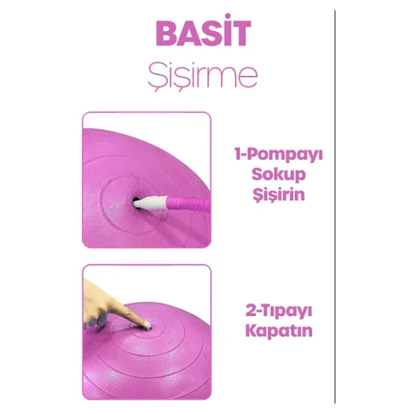 65 Cm Pilates Topu Ve Pompa Seti 155-170 Cm Boy İçin Uygun Dayanıklı Anti-Slip Pembe - Görsel 8