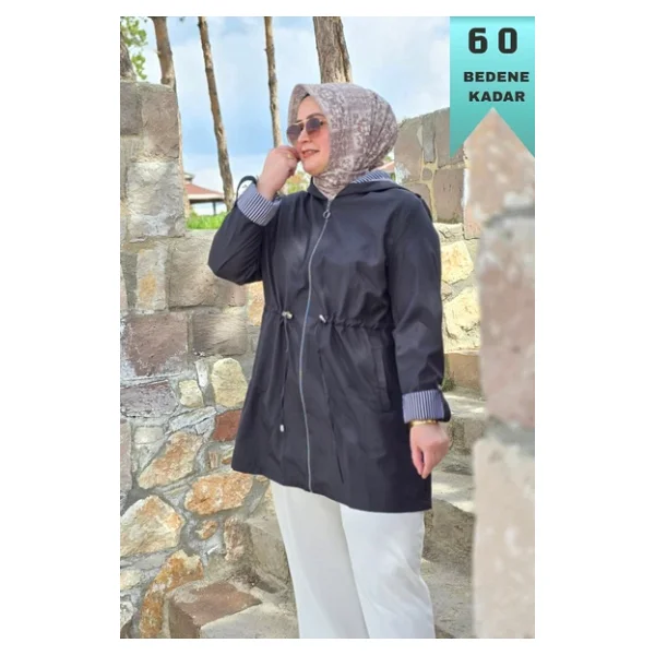 Kadın Tesettür Giyim Büyük Beden Mevsimlik Kısa Trençkot - Görsel 8