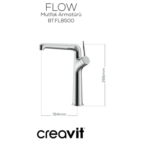 Creavit Flow Mutfak Armatürü - Krom - Görsel 2