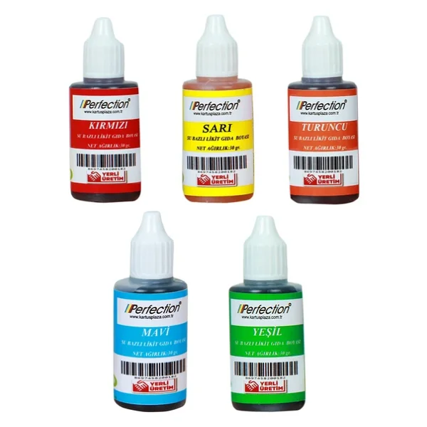 Perfection CHEF 5'li Sıvı Su Bazlı Likit Gıda Boyası Turuncu Sarı Kırmızı Mavi Yeşil 5 X 30 gr . - Görsel 5