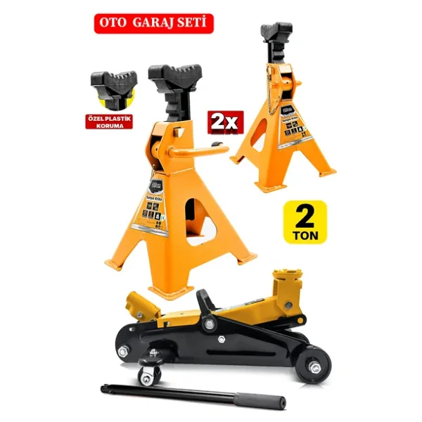 DEKO TURKEY 2Ton/2000Kg Kapasite Tekerlekli Arabalı Hidrolik Kriko + 2Ton x2Adet Taşıma Sehpa Tip Kriko Standı - Görsel 3