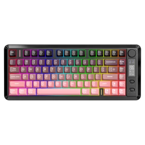 Freewolf M75 Kablosuz 2.4ghz Kablosuz + Bt Çift Modlu Klavye LED Ekranlı Oyun Klavyesi ile Pbt Knob Rainbow - Görsel 2