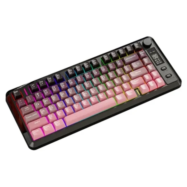 Freewolf M75 Kablosuz 2.4ghz Kablosuz + Bt Çift Modlu Klavye LED Ekranlı Oyun Klavyesi ile Pbt Knob Rainbow - Görsel 4