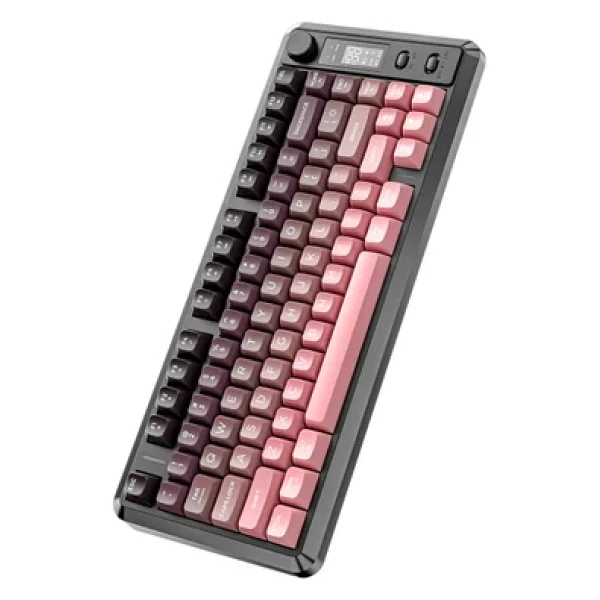 Freewolf M75 Kablosuz 2.4ghz Kablosuz + Bt Çift Modlu Klavye LED Ekranlı Oyun Klavyesi ile Pbt Knob Rainbow - Görsel 5
