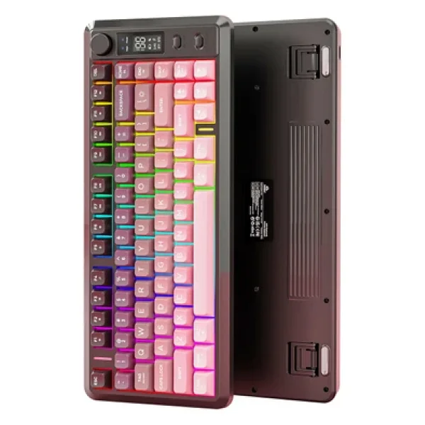 Freewolf M75 Kablosuz 2.4ghz Kablosuz + Bt Çift Modlu Klavye LED Ekranlı Oyun Klavyesi ile Pbt Knob Rainbow - Görsel 3
