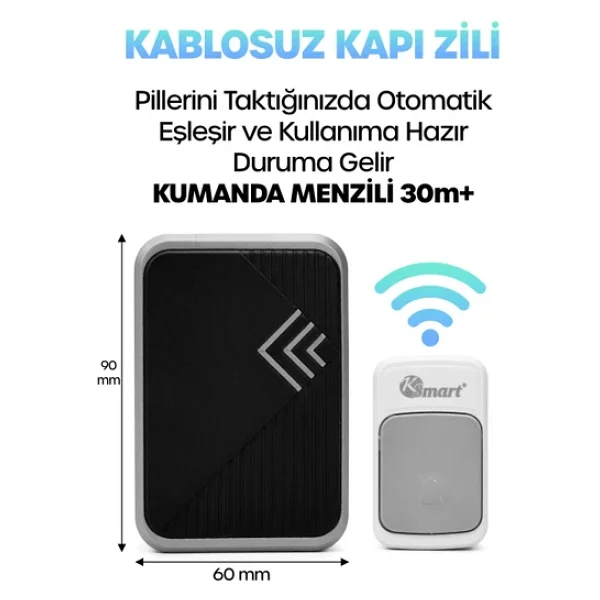 Kablosuz Uzaktan Kumanda Kapı Zili Işıklı Uzun Menzilli Pilli 36 Farklı Melodili Renkli 9426 - Görsel 3