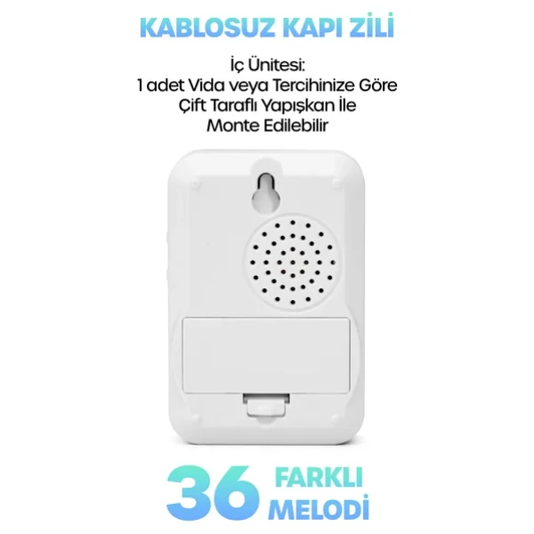 Kablosuz Uzaktan Kumanda Kapı Zili Işıklı Uzun Menzilli Pilli 36 Farklı Melodili Renkli 9426 - Görsel 6