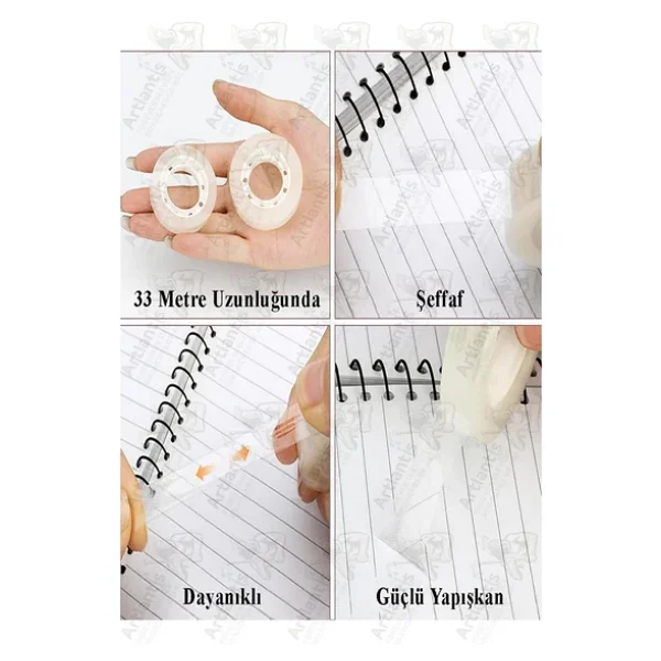 Şeffaf Para Bandı 12mm X 33 Metre 3 Adet Artlantis Şeffaf Okul Ofis Kırtasiye Bantı Yüksek Kaliteli Paketleme Bandı 3 Adet - Görsel 6