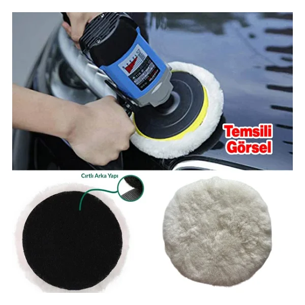 ( 3 Adet) Koyun Postu Pedi Ø 125 Mm Pasta Cila Polisaj Süngeri Cırt Tabanlı Kuzu Postu Yünü Keçesi Parlatma - Görsel 3