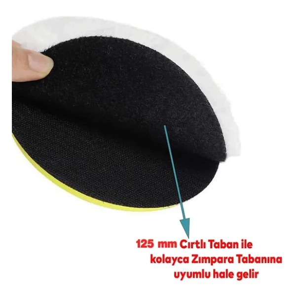 ( 3 Adet) Koyun Postu Pedi Ø 125 Mm Pasta Cila Polisaj Süngeri Cırt Tabanlı Kuzu Postu Yünü Keçesi Parlatma - Görsel 6