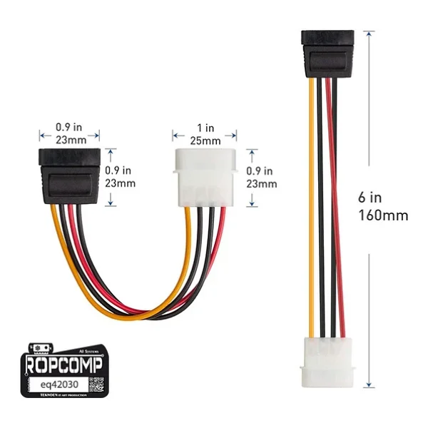 Ropcomp 4-Pin Molex Erkek - 15-Pin SATA Güç Dönüştürücü Kablo (20 cm) - Görsel 2
