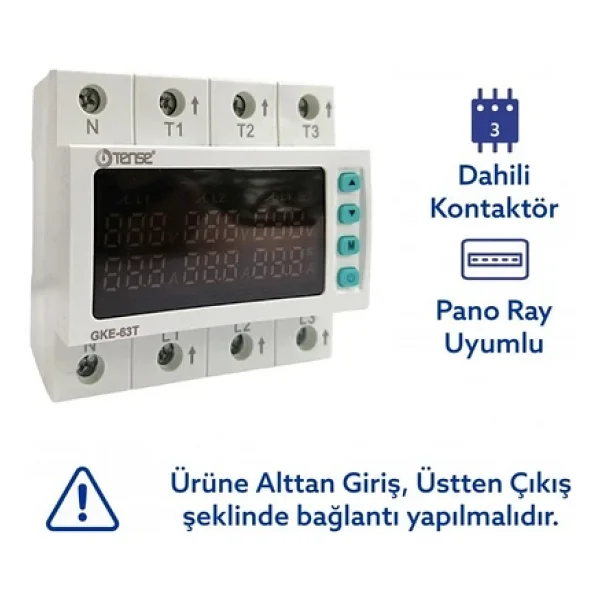 Tense Gke-63T Trifaze Gerilim Ve Akım Koruma Rölesi (63A) - Görsel 4