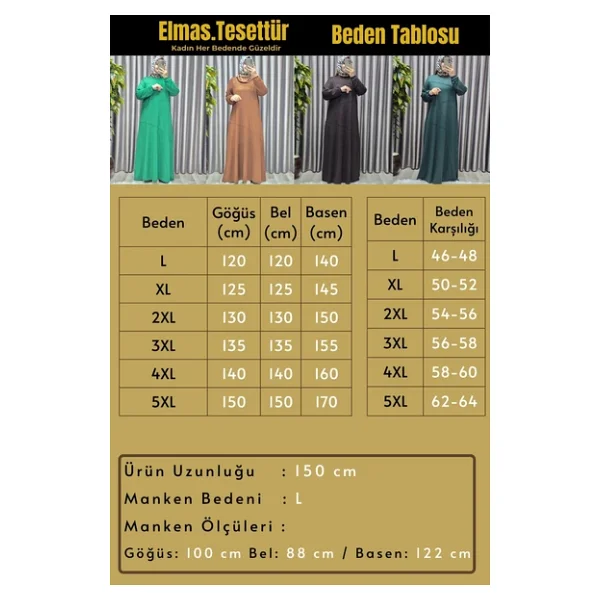 Kadın Tesettür Giyim Büyük Beden Çimalı Elbise - Görsel 2