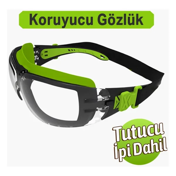 Buğulanmaz İpli İş Güvenlik Gözlüğü Lazer Uv Koruyucu Toz Korumalı Gözlük Silikon Kulaklık Şeffaf - Görsel 2
