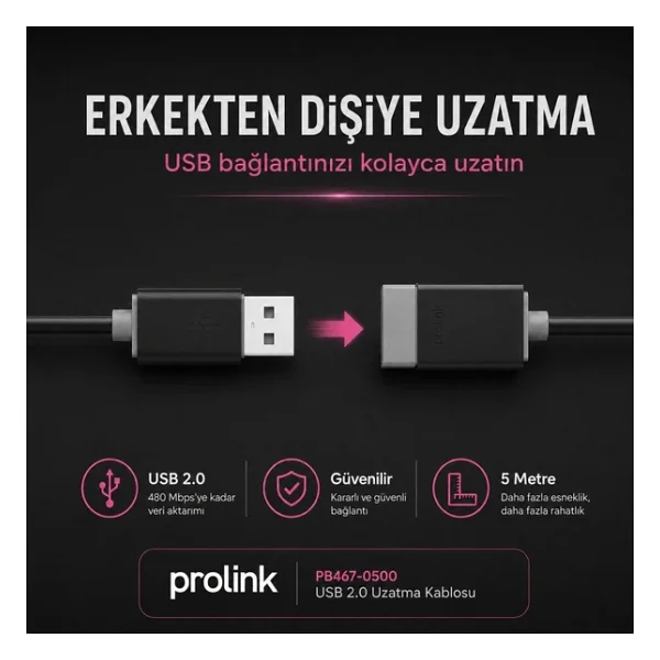 PrimeX Prolink PB467-0500 5 m USB Uzatma Kablosu - Görsel 6