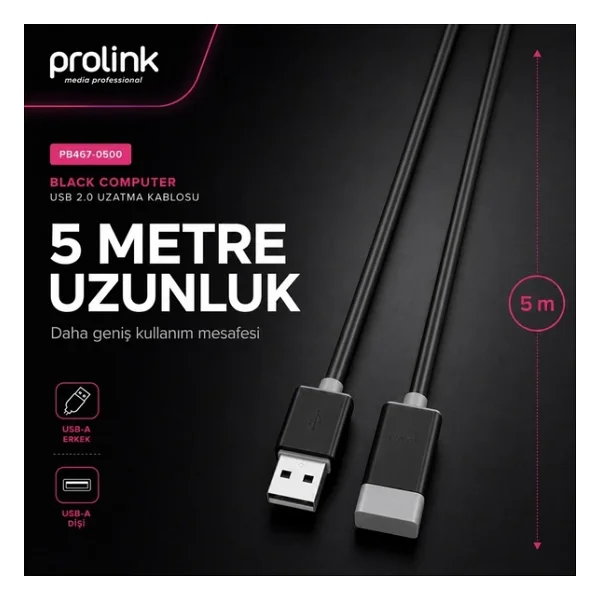 PrimeX Prolink PB467-0500 5 m USB Uzatma Kablosu - Görsel 5