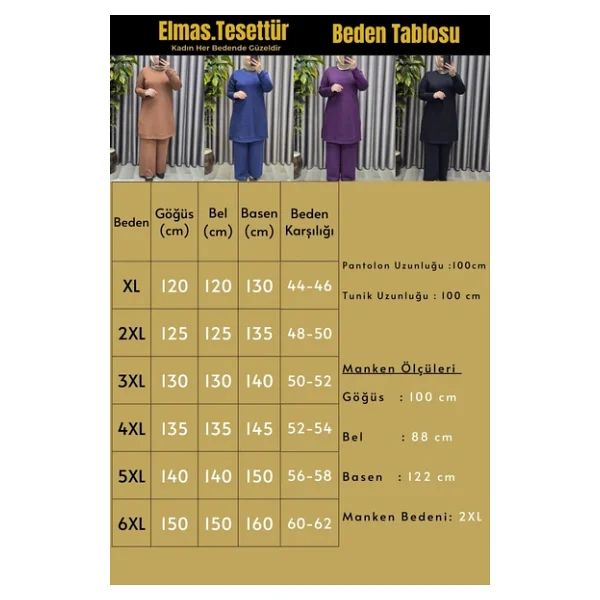 Elmas Tesettür Kadın Tesettür Giyim Büyük Beden Fitilli Pantolonlu Ecrin İkili Takım - Görsel 10