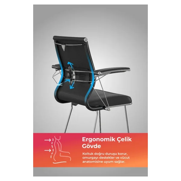 Ergolife Sit 10 Sandalye Krom Ayaklı, Deri Kaplama, Siyah, Bar Sandalyesi -178.22.1.778 - Görsel 2