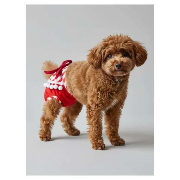 Red Frilly Dişi Köpek Regl Külotu Köpek Donu Köpek İç Çamaşırı Ayarlanabilir Bağcıklı Küçük Irklar İçin - Görsel 5