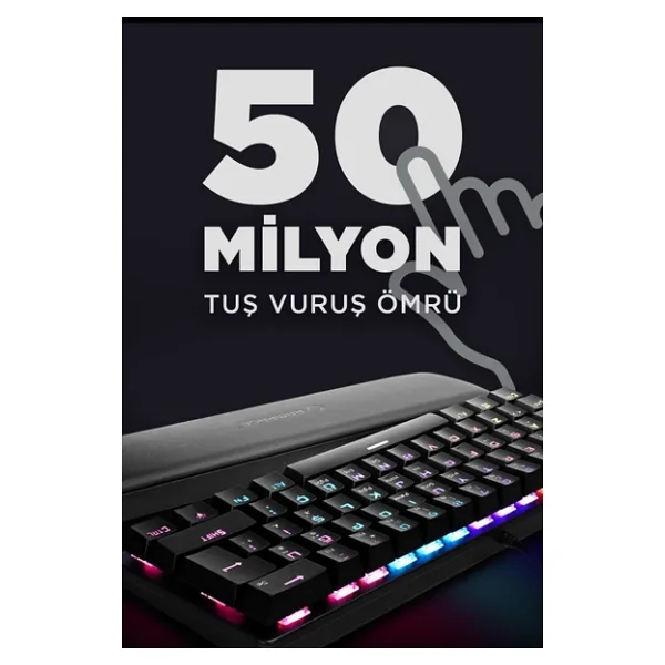 Rampage Klavye Oyuncu Klavyesi Kırmızı 12 Işık Modlu Red Switch Mekanik Antighosting Bilek Destekli Ally K11 - Görsel 7