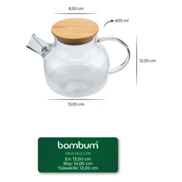 Bambum Taric 800 ml Cam Demlik - Görsel 5