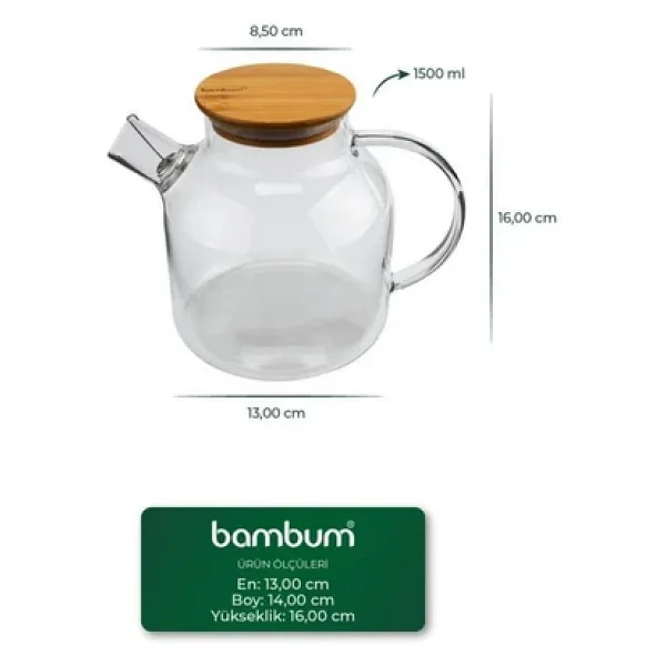 Bambum Taric 1500 ml Cam Demlik - Görsel 4