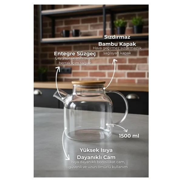 Bambum Taric 1500 ml Cam Demlik - Görsel 3