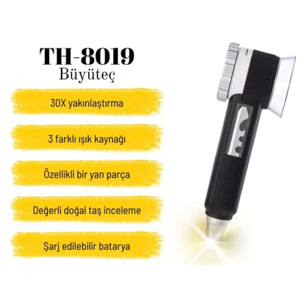 Texta TH-8019 30X Ayarlanabilir Çoklu Işıklı USB Şarjlı El Büyüteci - Görsel 5