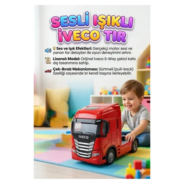 Işıklı Sesli Pilli Çek Bırak Metal Oyuncak Iveco Tır - Görsel 2